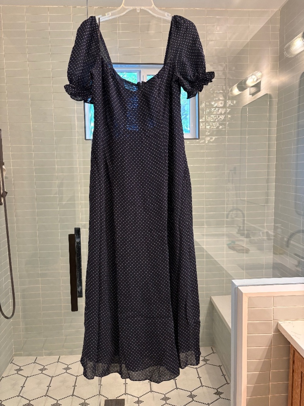 Reformation Gloria Dress 10 NWOT polka dots navy